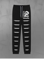 Pantalon de Jogger Déchiré Imprimé Lettre et Crâne à Corde - Noir XL