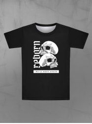 T-shirt Homme Gothique Imprimé Lettres et Crâne à Col Rond à Manches Courtes - Noir 2XL