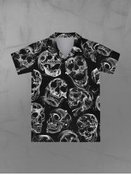 Chemise Gothique Crâne en Feu Imprimé à Col Relevé avec Boutons pour Homme - Noir 4XL