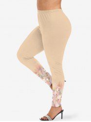Plus Size Flowers Glitter 3D Print Leggings -  