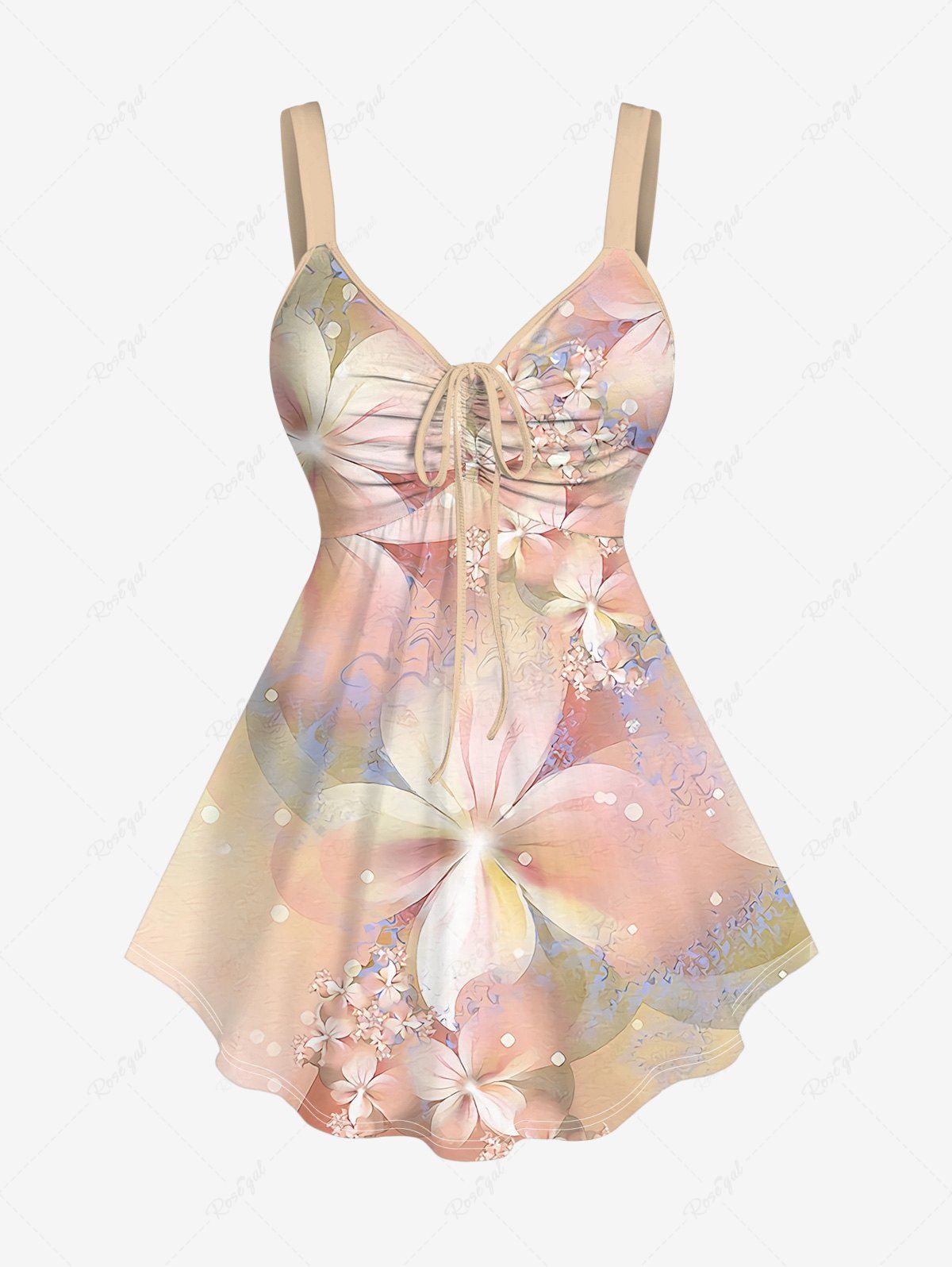 Hot Plus Size Flowers Glitter 3D Print Cinched Tank Top  