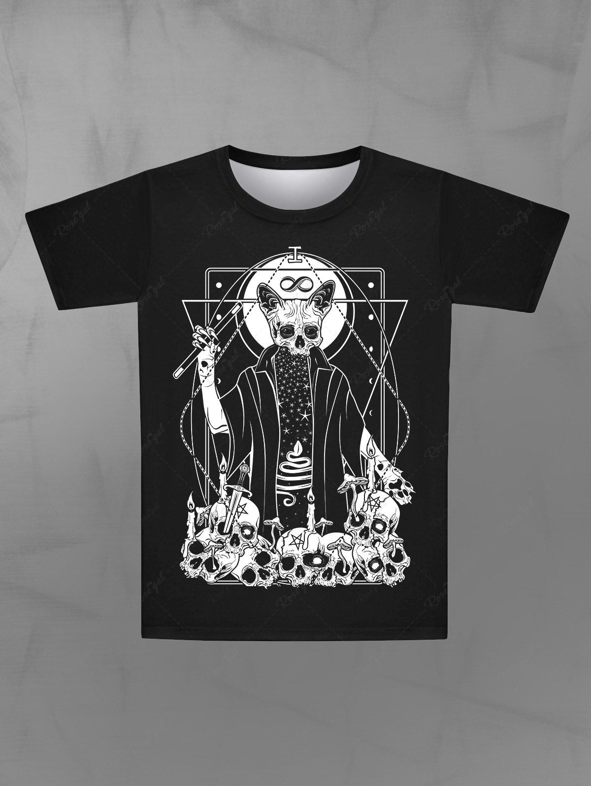 Latest Gothic Skulls Candle Sword Dog Wizard Stars Print Short Sleeves T-shirt For Men  