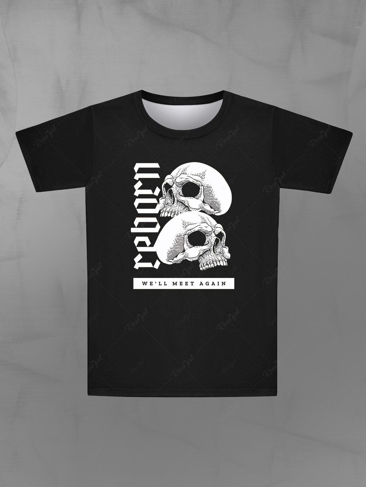 T-shirt Homme Gothique Imprimé Lettres et Crâne à Col Rond à Manches Courtes Noir 8XL