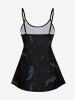 Attrape-Rêve Tankini Tendance avec Sangles Réglables Imprimé Plumes Colorées et Papillons (Couleur Arc-En-Ciel - Noir 3X