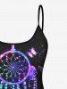 Attrape-Rêve Tankini Tendance avec Sangles Réglables Imprimé Plumes Colorées et Papillons (Couleur Arc-En-Ciel - Noir 3X
