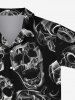 Chemise Gothique Crâne en Feu Imprimé à Col Relevé avec Boutons pour Homme - Noir L