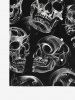 Chemise Gothique Crâne en Feu Imprimé à Col Relevé avec Boutons pour Homme - Noir 6XL