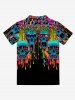 Gothic Turn-down Collar Colorful Paint Drop Skulls Print Buttons Polo Shirt For Men -  