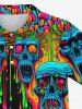 Gothic Turn-down Collar Colorful Paint Drop Skulls Print Buttons Polo Shirt For Men -  