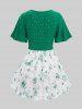Haut Texturé Croisé Fleur Brodée à Bretelle de Grande Taille à Manches Bouffantes à Volants - Vert M | US 10
