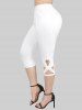 Pantalon Capri Moulant Croisé Bouclé en Couleur Unie Grande Taille à Paillettes avec Poches - Blanc M | US 10