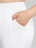 Pantalon Capri Moulant Croisé Bouclé en Couleur Unie Grande Taille à Paillettes avec Poches - Blanc M | US 10