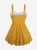 Plus Size Twist Ruched Flower Hollow Out Ruffles Tankini Swimsuit -  