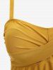 Plus Size Twist Ruched Flower Hollow Out Ruffles Tankini Swimsuit -  