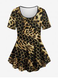 Plus Size Leopard Dragon Scale Print Short Sleeves T-shirt -  