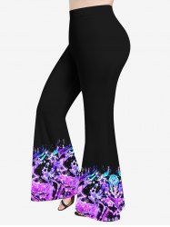 Plus Size Glitter Sparkling Stars Ombre Striped Colorblock Print Pull On Flare Pants -  