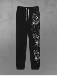 Pantalon de Jogging Gothique Crâne en Feu Imprimé avec Poche à Cordon - Noir XXS