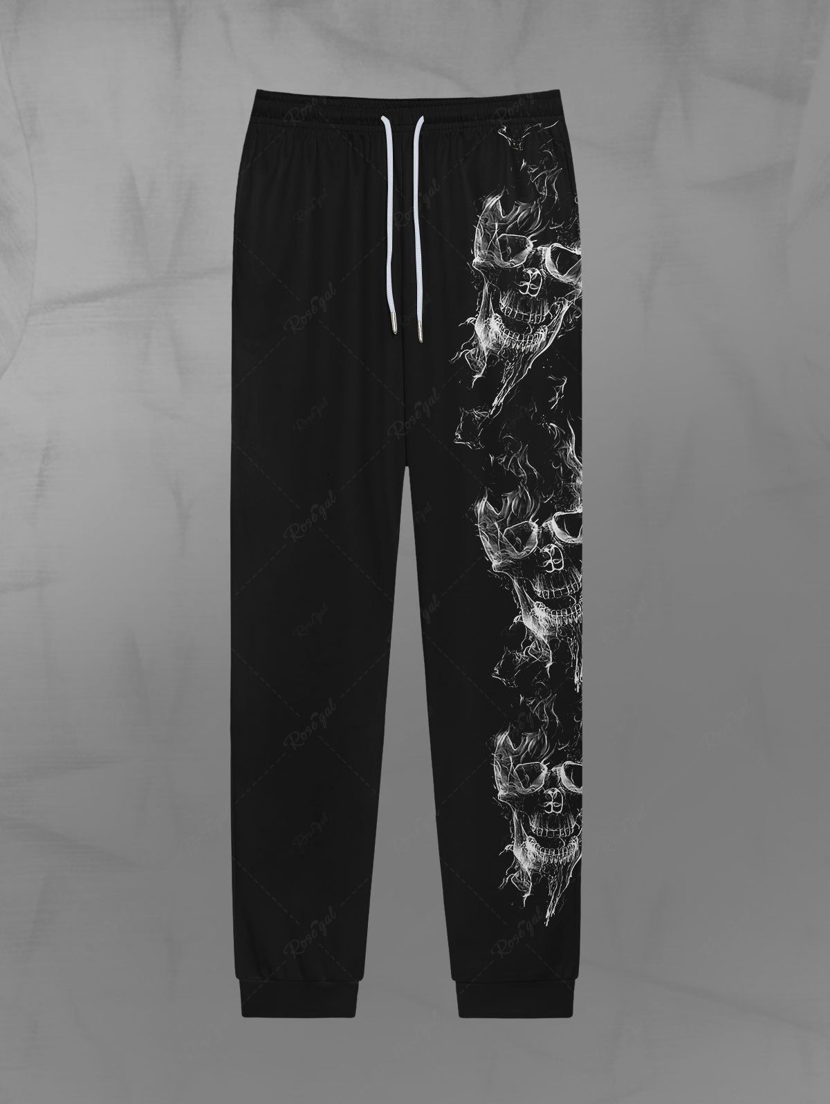 Pantalon de Jogging Gothique Crâne en Feu Imprimé avec Poche à Cordon Noir M