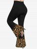 Leopard Glitter Sparkling Sequin 3D Printed Cold Shoulder T-shirt and Flare Pants Plus Size Outfit -  
