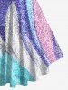 Sparkling Sequin Glitter Colorblock 3D Printed Lattice Crisscross Flare Sleeve T-shirt and Leggings Plus Size Matching Set -  