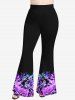 Plus Size Glitter Sparkling Stars Ombre Striped Colorblock Print Pull On Flare Pants -  