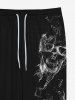 Gothic Fire Skulls Print Drawstring Pocket Jogger Sweatpants For Men - Noir 4XL