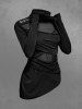Gothic Mesh Panel Surplice High Neck Asymmetrical T-shirt -  