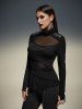 Gothic Mesh Panel Surplice High Neck Asymmetrical T-shirt -  