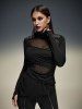 Gothic Mesh Panel Surplice High Neck Asymmetrical T-shirt -  
