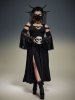 Gothic Flower Rose Lace Bell Sleeves Cold Shoulder Stripe Panel Ruched A Line Dress -  