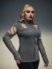Gothic Hollow Out Cowl Neck Patchwork Long Sleeves T-shirt -  