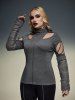 Gothic Hollow Out Cowl Neck Patchwork Long Sleeves T-shirt -  