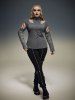 Gothic Hollow Out Cowl Neck Patchwork Long Sleeves T-shirt -  