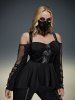 Gothic PU Panel Ruched Zipper Fishnet Off The Shoulder High Low T-shirt -  