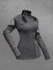 Gothic Hollow Out Cowl Neck Patchwork Long Sleeves T-shirt -  