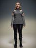 Gothic Hollow Out Cowl Neck Patchwork Long Sleeves T-shirt -  