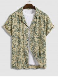 Men's Plant Print Floral Front Pocket Camp Collar Button Up Short Sleeves Shirt -  