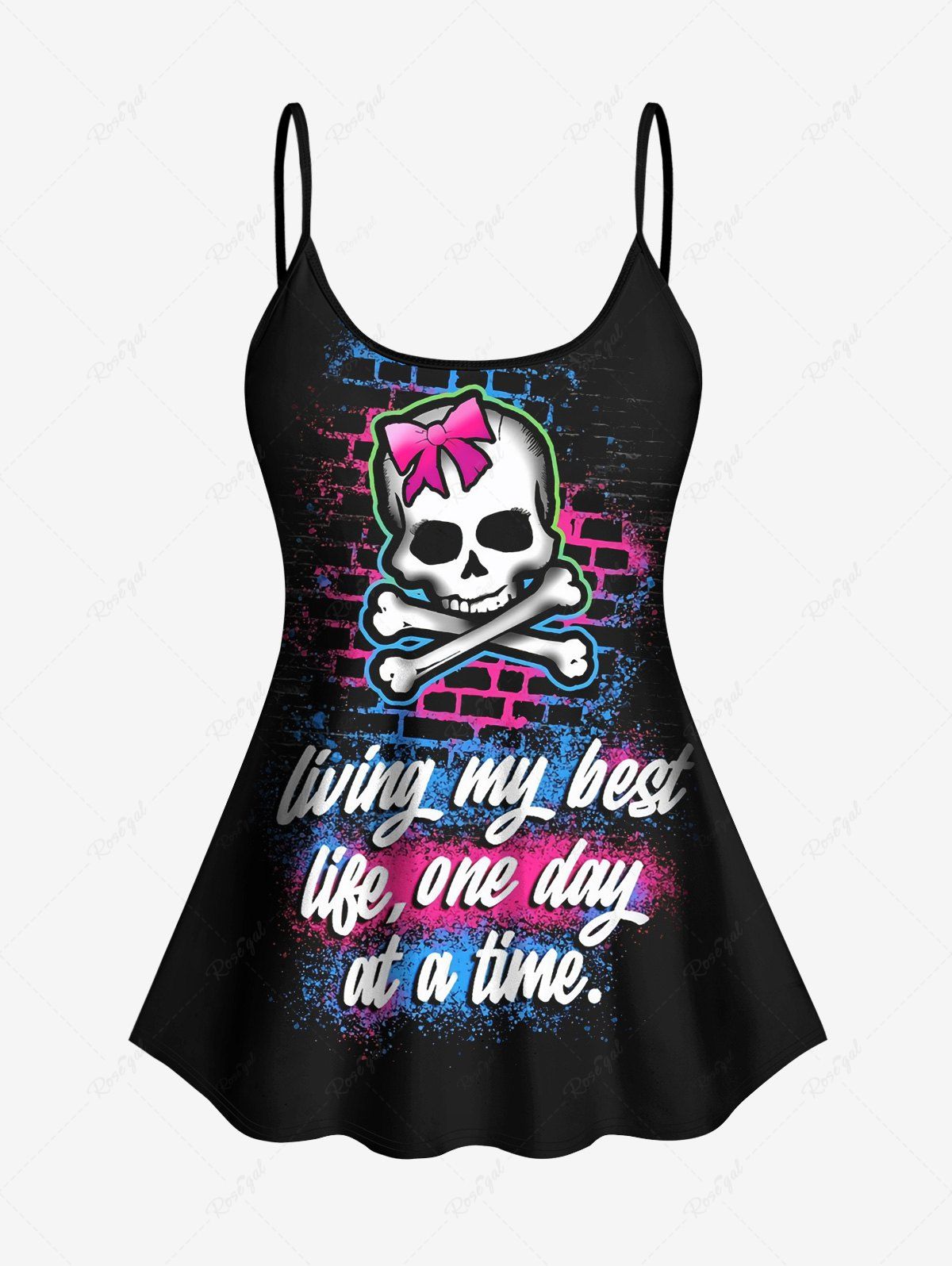 Outfits Bowknot Skull Skeleton Bricks Letters Paint Splatter Print Tankini Top  