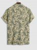 Men's Plant Print Floral Front Pocket Camp Collar Button Up Short Sleeves Shirt -  