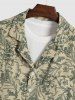 Men's Plant Print Floral Front Pocket Camp Collar Button Up Short Sleeves Shirt -  