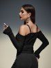 Gothic Lace Up Ripped Off The Shoulder Asymmetric Cami T-shirt -  