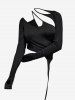 Gothic Cutout Panel Thumbhole Asymmetric Solid T-shirt -  