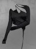 Gothic Cutout Panel Thumbhole Asymmetric Solid T-shirt -  