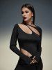 Gothic Cutout Panel Thumbhole Asymmetric Solid T-shirt -  