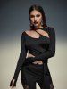 Gothic Cutout Panel Thumbhole Asymmetric Solid T-shirt -  