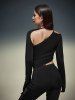 Gothic Cutout Panel Thumbhole Asymmetric Solid T-shirt -  
