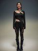 Gothic Cutout Panel Thumbhole Asymmetric Solid T-shirt -  