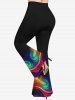Plus Size Rainbow Color Paint Swirls Print Flare Pants -  