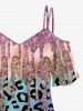 Plus Size Paint Drop Blobs Leopard Glitter Sparkling Sequin 3D Print Cold Shoulder T-shirt -  