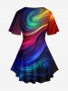 Plus Size Galaxy Rainbow Color Swirls Glitter Print Lattice Crisscross Flare Sleeve T-shirt -  